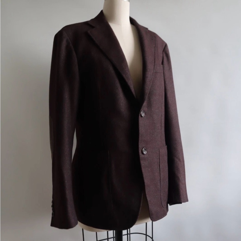 Canali Kei Wool Sports Coat Jacket Size 48 C EU/ 38 Unlined Elbow Patches Purple